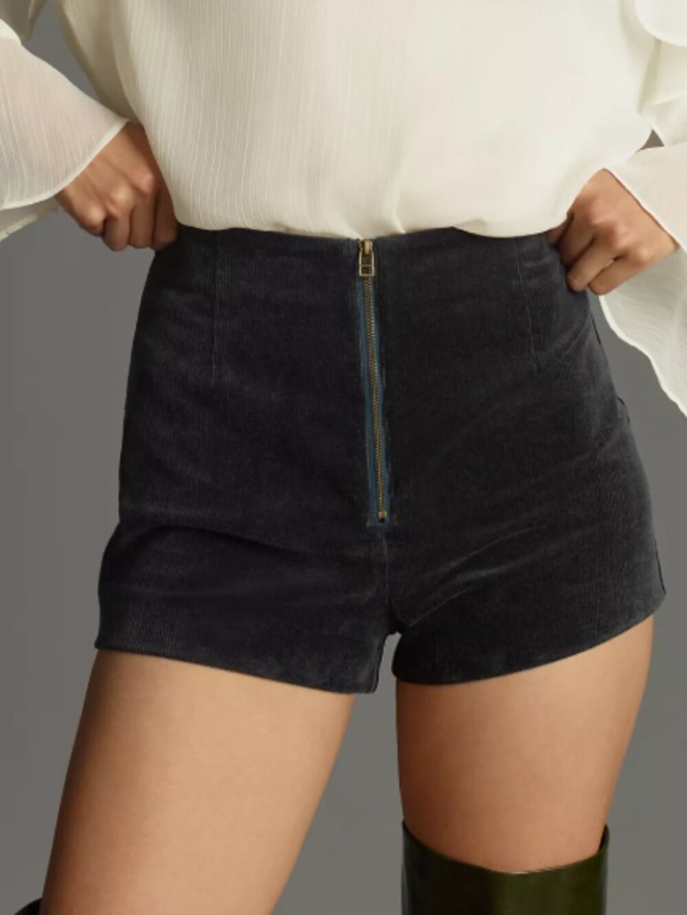 Maeve Anthropologie Black Corduroy zip front shorts